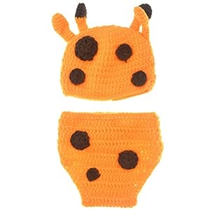 Foxnovo Cute Cartoon Giraffe Style Baby Infant Newborn Hand Knitted Crochet Hat Costume Baby Photograph Props Set