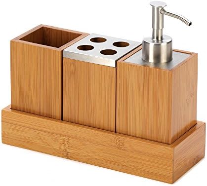 Chic Bamboo Trio Bath Accessory Soap Dispenser Set