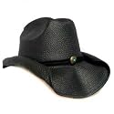 BLACK BENDED BRIM DRIFTER STRAW ROCKER COWBOY HAT