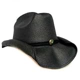 BLACK BENDED BRIM DRIFTER STRAW ROCKER COWBOY HAT by Luxury Divas