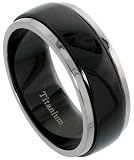 Titanium 5/16 (8mm) Spinner Ring, w/ Black Satin Stripe Center