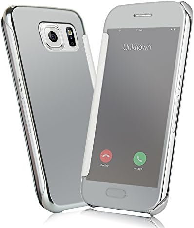 Samsung S6 Case - Nextmall Fashion Mirror Function Premium High Tech PC Cover Wallet Style Phone Case for Samsung Galaxy S6(the cover is unable to slide to answer phones)(Silver)