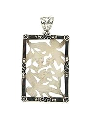 Samuel B. Sterling Silver Rectangle Mother-of-pearl Floral Birds Pendant