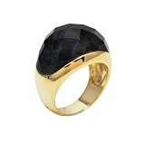 Gold Plated Sterling Silver Charcoal Jade Dome Ring, Size 8