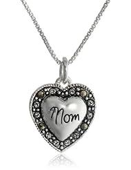 Sterling Silver "Mom" Marcasite Pendant Necklace , 18"