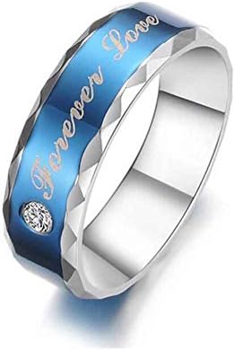 Dearm Rover Stainless Steel Matching Couple Rromise Rings for Him and Her Wedding Bands,Blue