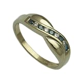 9ct Yellow Gold Ladies 0.25ct of White and Blue Diamonds Set Cross-Over Ring Size - P