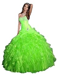 Girls  Sweetheart  Lace-Up Beaded Applique  Ball Gown Quinceanera Dress  with a Brush/Sweep Train  With Ruffles