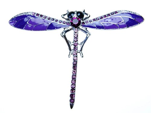 Lavender Enamel Purple Amethyst Crystal Rhinestone Dragonfly Costume Pin Brooch