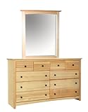 Maco Furniture Shaker Solid Pine 10 Drawer 61" Dresser with Optional Mirror ....