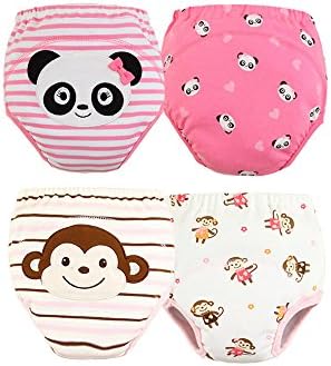 Toddler 4 packs potty training pants/underwear Top quality 100% Pure cotton Washable Partially water proof I Panda &amp; Monkey design (Large 100cm, girls)
