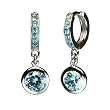 Aquamarine Cubic Zirconia Hinged Hoop Solitaire Drop Earrings in Platinum Overlay CAREFREE Sterling Silver