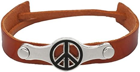 Peace Sign Red Leather Adjustable Bracelet