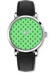 SPRAWL Aanalog Fashion Series Silver Ladies Watches of Genuine Black Leather Strap,Unique Wrist Watch for Women Girls Designed with Green ladybugs