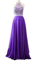 Crystal Crystals Beaded Halter Chiffon/Satin High-Neck Cocktail Evening Dress/Homecoming Dress/Prom Dress/Wedding Party Dress 