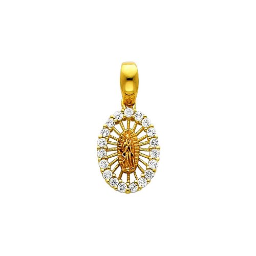 14K Yellow Gold Religious Mary Guadlupe CZ Cubic Zirconia Charm Pendant