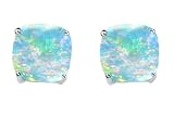 Original Star K(tm) Cushion Cut 7mm Created Opal Earrings Studs in 925 Sterling Silver