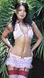 4 piece flocked mesh Heart and Ruffle Halter Bra, Skirt, G-String and Stocking Set
