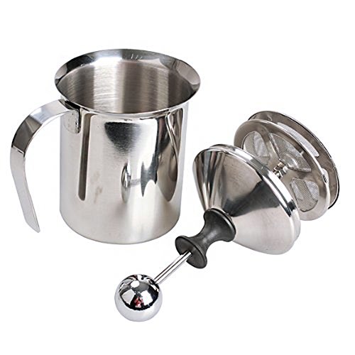 400ml Milk Frother, Marrywindix Stainless Steel Milk Frother Double Mesh Manual Milk Creamer Milk Foam (400ml Container Capacity with 200ml Foam Each Time)