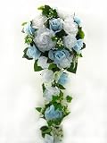 Light Blue and White Silk Rose Cascade - Wedding Bouquet