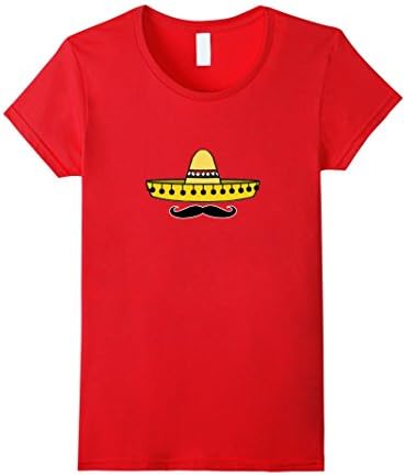 Women's Cinco de Mayo Mexican Holiday Sombrero Mustache Tee Shirt Small Red