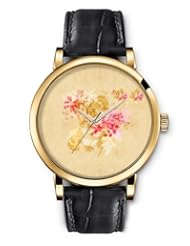 SPRAWL Aanalog Fashion Series Gold Ladies Watches of Genuine Black Leather Strap,Unique Wrist Watch for Women Girls Designed with Floral pattern on beige background