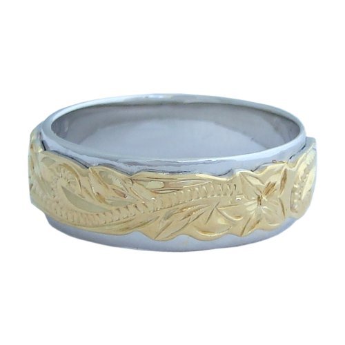 Hawaiian Heirloom Jewelry Double Band Sterling Silver Ring with 14k Yellow Gold Finish