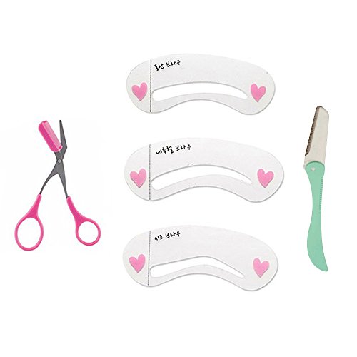 G2PLUSÂ® 3 Set of Eyebrow Stencils Kit Brow Drawing Guide Card+Eyebrow Scissors Trimmer Comb+Eyebrow Razor Trimmer Shaver Eyebrow Grooming Shaping Tool Set (Eyebrow Tool Kit-Random Color)