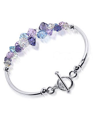Clear & Lavender Swarowski Crystal Sterling Silver 7.5 Bracelet With Toggle Clasp
