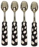 Decorative Condiment Spoon with Black and White Resin Handle Set of Four