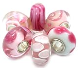 .925 Sterling Silver 6 Beads Shades Pink Murano Glass Beads Fits Pandora Kay's Troll Chamilia Carlo Biagi Zable