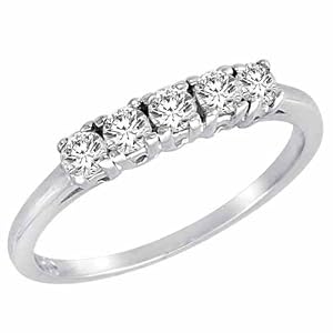 5 Stone Round Diamond Bague de Fiançailles en Platine (1/2 cttw) - La Taille 52