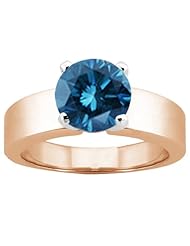 1.10 Ct Round Blue SI1/SI2 Diamond 18K Rose Gold Ring