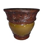 Planter: Decorative Green Fiberglass Planter 13.5 in