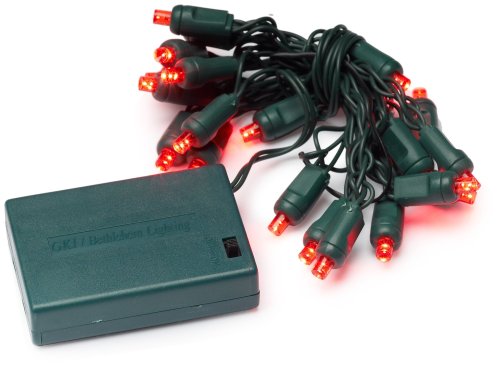 Bethlehem Lighting 20-Lamp 5mm Wide-Angle LED Battery-Operated Lighting Set, Red