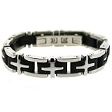 Men's Heavy Stainless Steel and Rubber Bracelet 316L Link Design 9" by Bucasi FREE SHIPPING