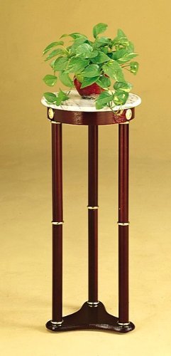 Coaster Plant Stand Side Table, White Marble Top and Cherry Finish Wood Base