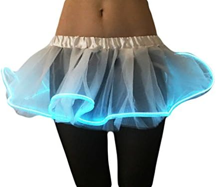 WDCS LED EL Light UP Party Costumes TUTU (White &amp; Transparent Blue light)