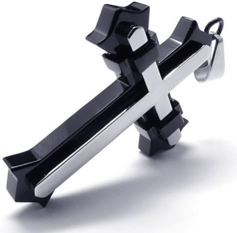 Our Belong Stainless Steel Mens Cross Necklace Pendant - Black &amp; Silver, 18-28 inches Chain