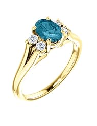 18K Yellow Gold 7.00x5.00mm Oval Cut London Blue Topaz and Diamond Ring -- LIFETIME WARRANTY