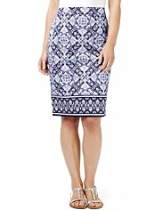 Cotton Rich Tile Print Knee Length Pencil Skirt