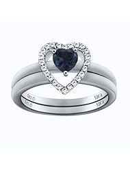 10k White Gold Created Sapphire and Diamond-Accented Heart Ring, Size 7