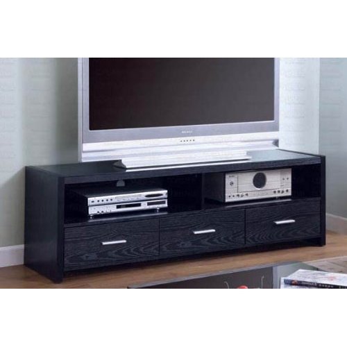 Console Plasma TV Stand with Metal Handles in Black Finish