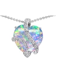 Original Star K (tm) Large 15mm Heart Shape Created Opal Love Pendant in 925 Sterling Silver