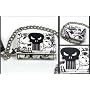 Punisher Marvel Movie - Skull Black White Leather Tri-fold Wallet with Chain