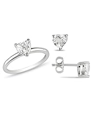Sterling Silver 3 CT TGW Heart White Topaz Ring and Earring Set