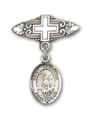 Sterling Silver Baby Badge with St. Germaine Cousin Charm and Badge Pin with Cross