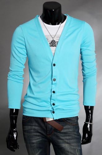 Keral Casual V-neck Coat Slim Polo Cardigan Men Cashmere Sweater SkyBlue XXL