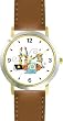 Shabbos or Sabbath Table Symbols No.1 Judaica Jewish Theme - WATCHBUDDY&reg; DELUXE TWO-TONE THEME WATCH - Arabic Numbers - Brown Leather Strap-Size-Large ( Men's Size or Jumbo Women's Size )