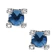 Solid Sterling Silver Cubic Zirconia Rhodium Plated Earring with Round Blue Sapphire Color Cubic Zirconia Stone